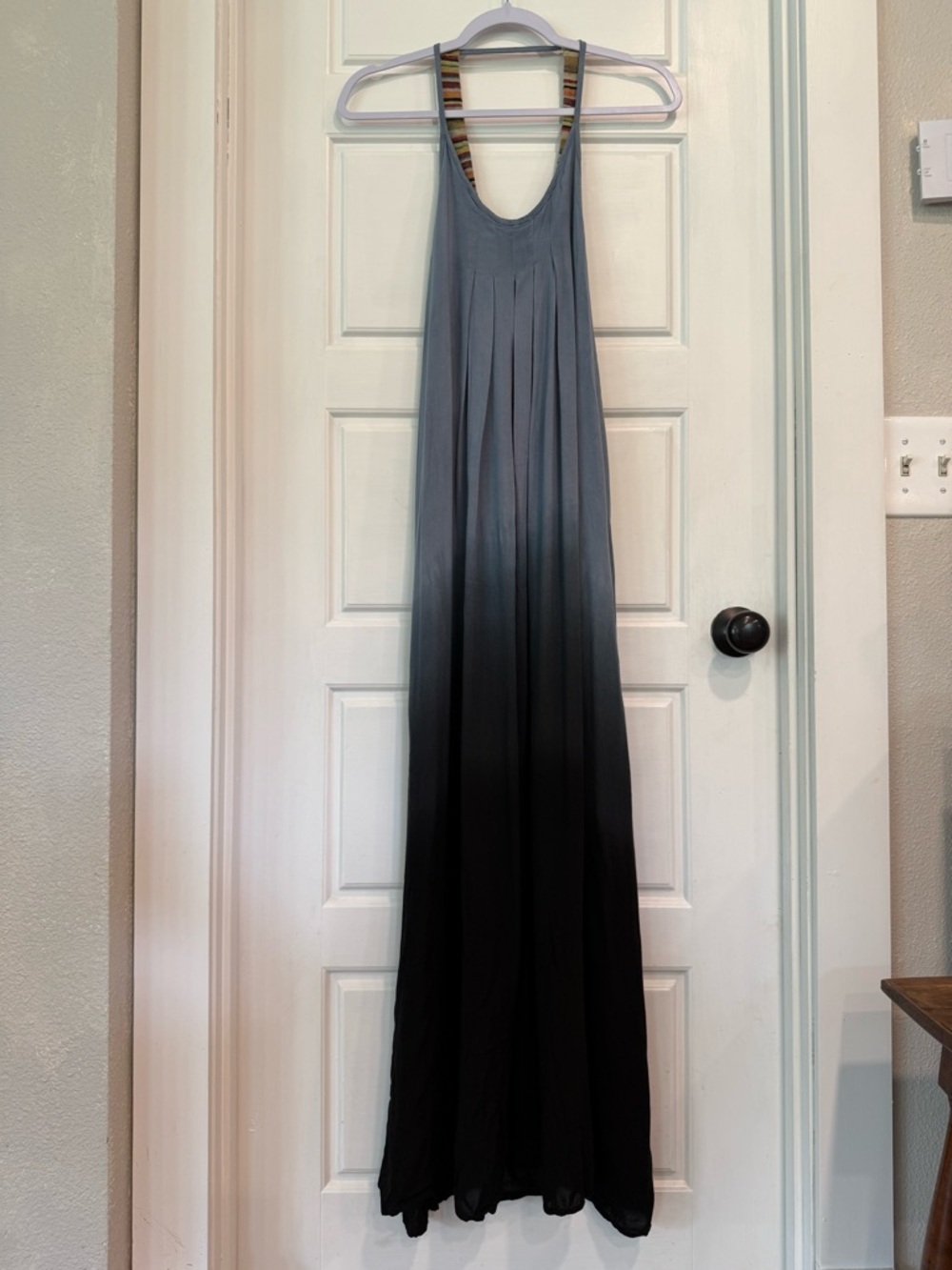 Boho Me Ombre Maxi Dress Blue Black Gradient Strappy Open Back Flowy Dress M NWT
